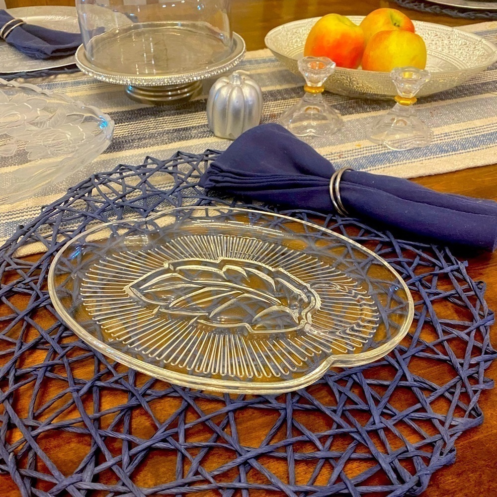 Vintage 1959 Woolworth Crystal Leaf Snack Plates -Federal Glass -Set of 3 plates